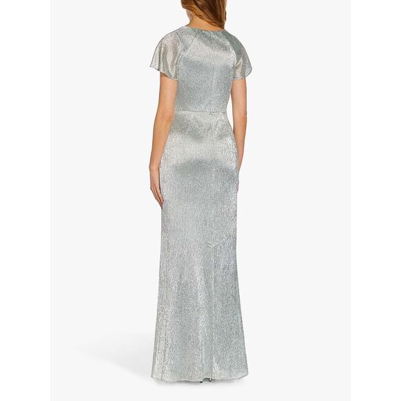 ADRIANNA PAPELL Women's Sea Glass Metallic Mesh Twist Short Sleeve Maxi Gown SZ6 - Picture 14 of 14